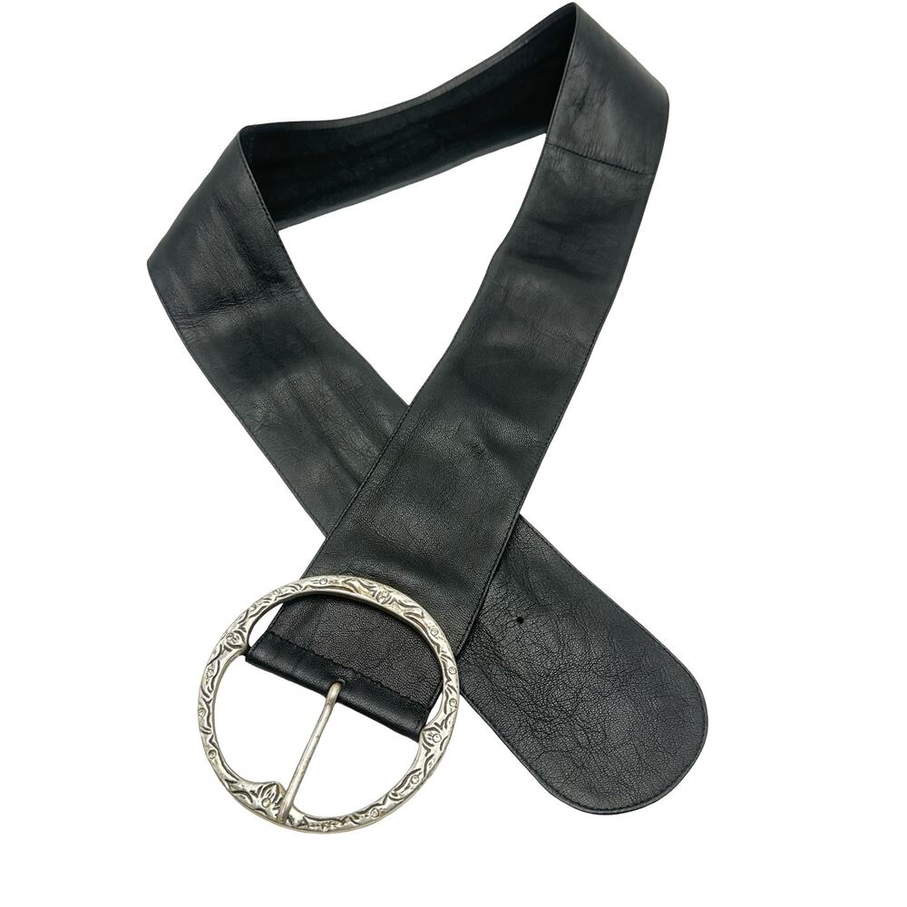 Chico's Black Leather Wide Belt Boho Whimsy Goth Goth Western Casual